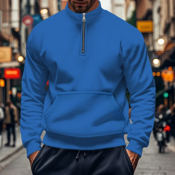 High neck solid color half zip pocket long sleeve for men - Image 6