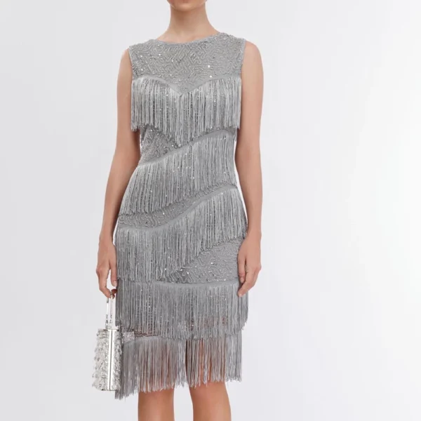 Women's Casual Sequin Bead Tassel Vest Sleeveless Evening Dress Sleeveless Dress - Image 6