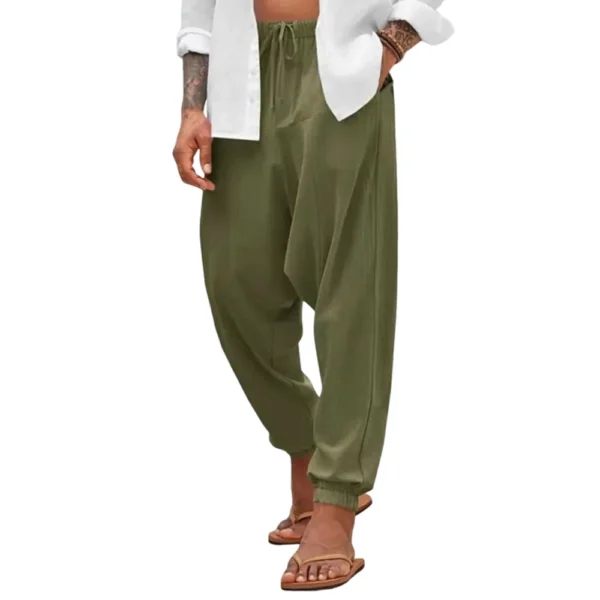 New Casual Loose Cotton Hemp Trousers Haren Trousers Men's Solid Color Trousers - Image 3