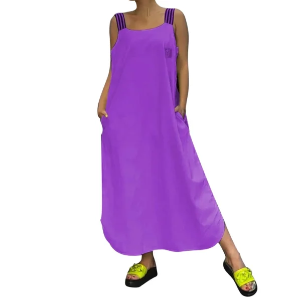 Women's Dresses Intercolor Striped Back Sleeveless Pockets Loose Casual Dresses - Image 3