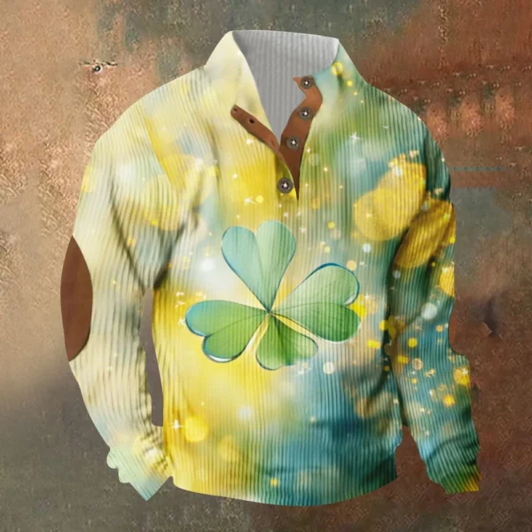 Knit Printed 3 Button - Corduroy Men's Standing Collar Pocket Sweatshirt - Image 31
