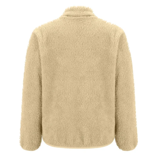 Women's Solid Color Loose High Neck Long Fleece Plush Warm Zipper Jacket - Image 12