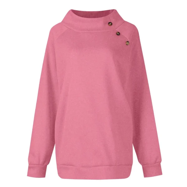 Women's Fashion Casual Solid Color High-neck Button Loose Long-sleeved Hoodie - Image 10