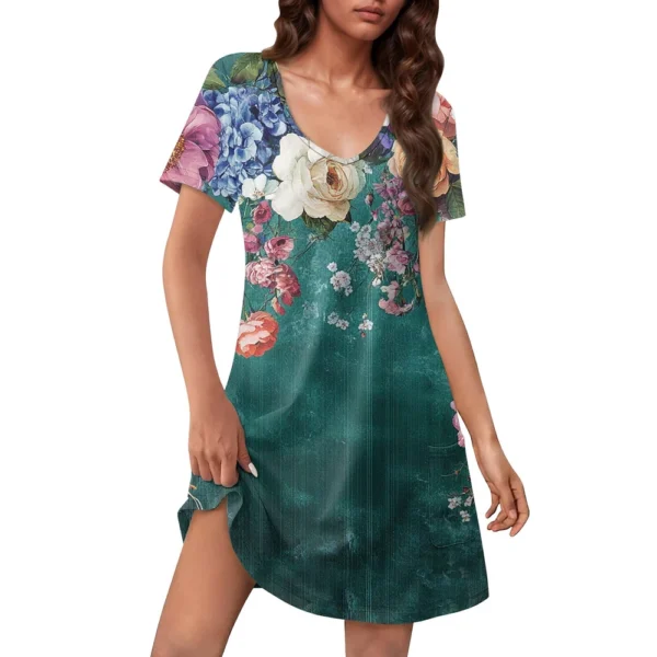 Women's Casual Sundress With Pockets Summer Boho Beach Dress Floral Blouses For - Image 9