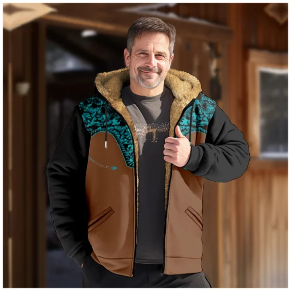 Men's Winter Print Jacket Men's Casual Trend Zipper Hooded Jacket - Image 16