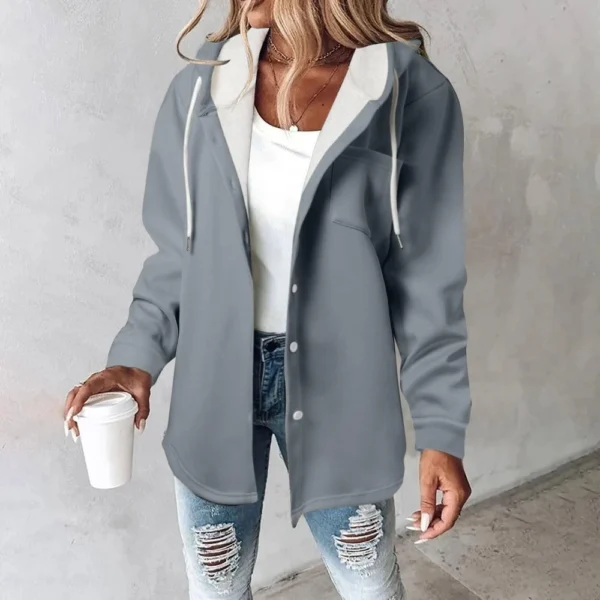 Fleece Hoodies For Women Warm Print Sweatshirt Button Lined Drawstring Hooded - Image 34
