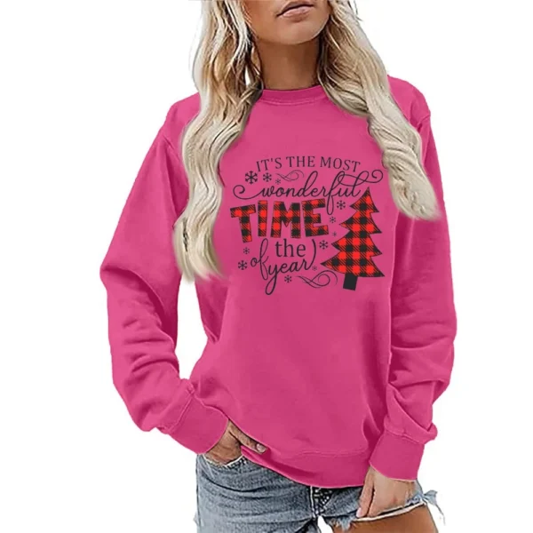Women's Fashion Casual Round Neck Loose Long Sleeve Solid Color Sweatshirt - Image 19