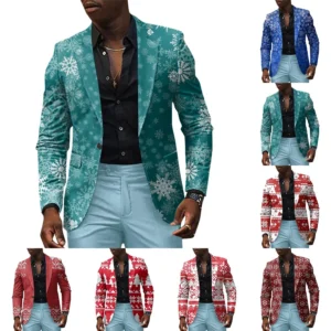 Unisex Winter Christmas Prints Suit Jackets Unisex Casual Fashion Button Jackets