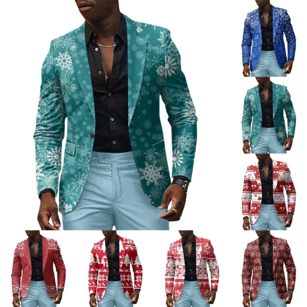 Unisex Winter Christmas Prints Suit Jackets Unisex Casual Fashion Button Jackets