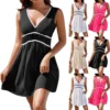 Women's Fashion Casual V-Neck Sleeveless Waist Splicing Dresses