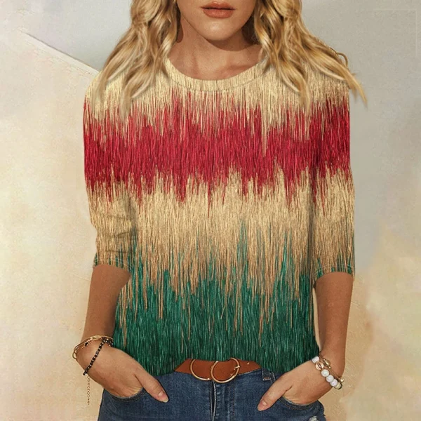 Ladies Loose Casual Round Neck T-Shirt Printed 3/4 Sleeve Christmas Women's Top - Image 28