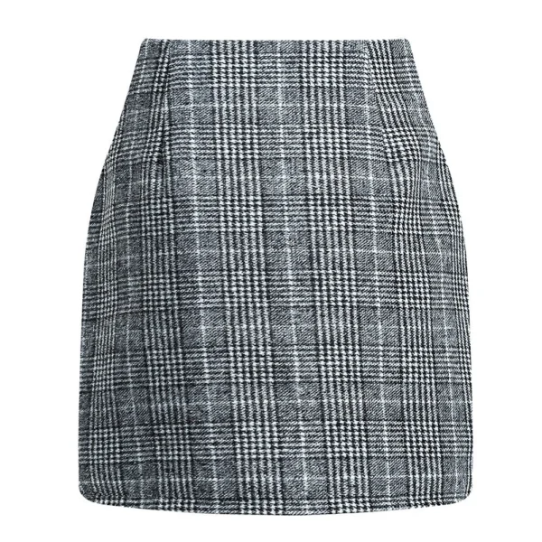 2024 Women's high-waisted plaid skirt tight pencil wool mini skirt - Image 21