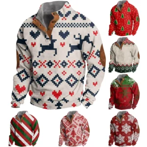 Men's Buttoned Sweatshirt With European And American Autumn/winter Printed Long