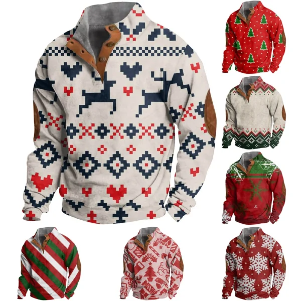Men's Buttoned Sweatshirt With European And American Autumn/winter Printed Long