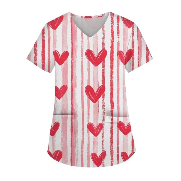 Women's Fashion V-neck Short Sleeve Workwear With Pockets Printed Tops - Image 4