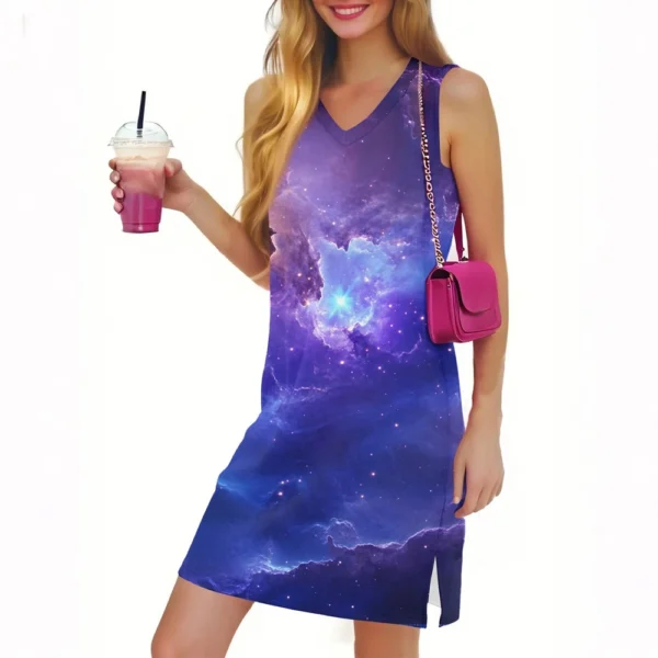 Women's Casual Fashion Sexy V-neck Sleeveless Floral Hem Slit Dress - Image 28