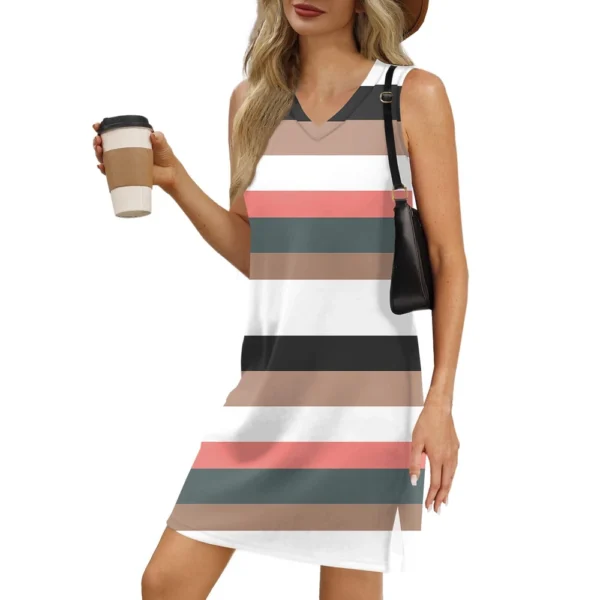Women's V-neck Summer Casual Beach Vacation Women's Sleeveless Striped Print - Image 32