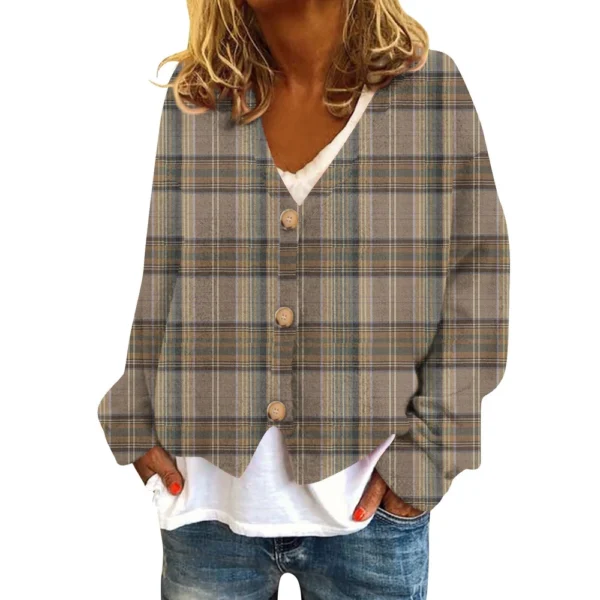 Women's Fashion Short Jacket Casual  Plaid Print Single Breasted Plush Top ﻿ - Image 7