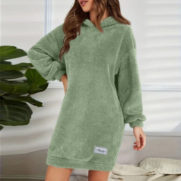 Women's Fashion Hooded Long Sleeve Plush Dress Solid Color Casual Sweatshirt - Image 28