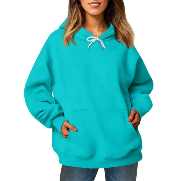 Ladies' Fashionable Casual Long Sleeved Round Neck Hooded Solid Color Hoodie - Image 9