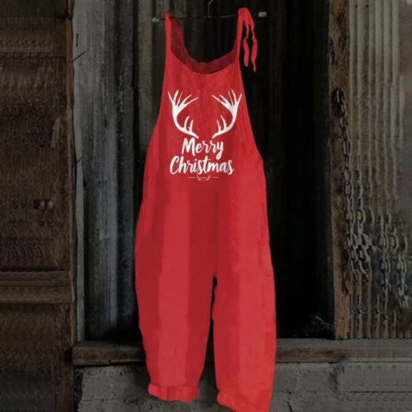 Women's Christmas Shoulder Strap Vintage Loose Casual Jumpsuit Print - Image 19