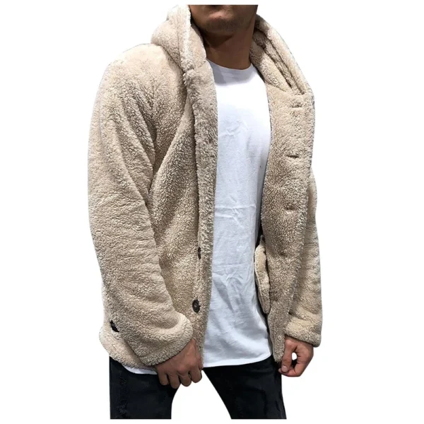 Fall And Winter Men's Solid Color Hooded Fleece Coat Fleece Fashion Trend - Image 14