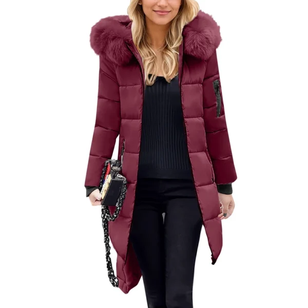 Women's Casual Warm Versatile Large Collar Solid Color Thickened Cotton Coat - Image 19