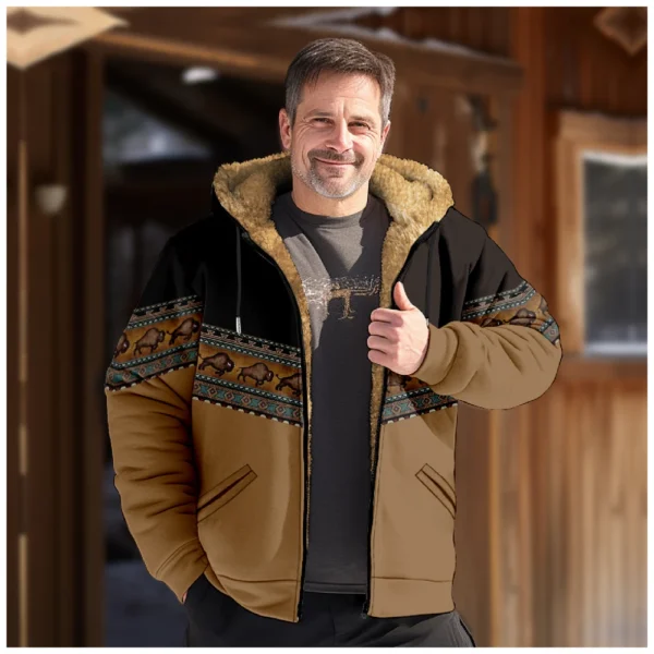 Men's Winter Print Jacket Men's Casual Trend Zipper Hooded Jacket - Image 19