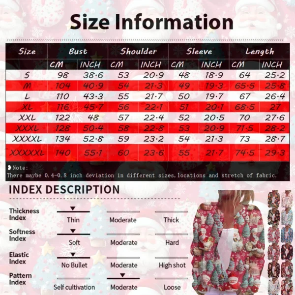 Women's Fashion Christmas Printed Long Sleeve Knitted Cardigan Button Down - Image 42