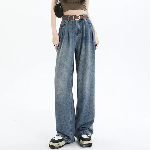 Ladies Fashion Retro Personality Wash Old High-Waisted Retro Loose Straight Leg - Image 8