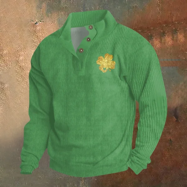 Knit Printed 3 Button - Corduroy Men's Standing Collar Pocket Sweatshirt - Image 31