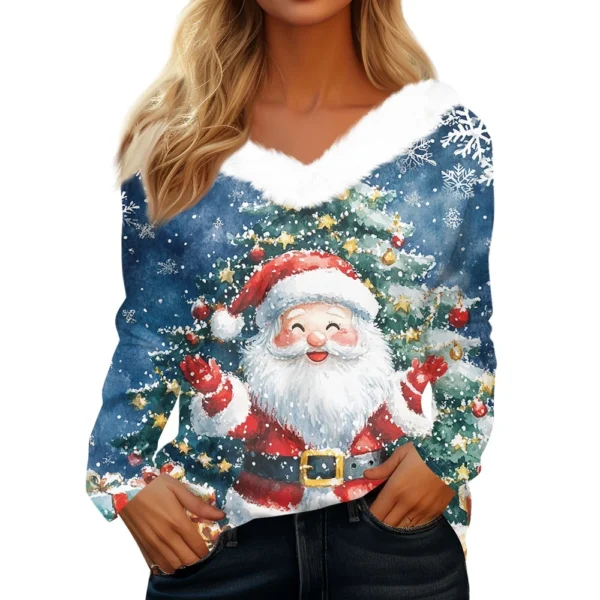 Long Sleeve Shirts For Women Cute Tops Christmas Prints Tees Blouses Casual - Image 14