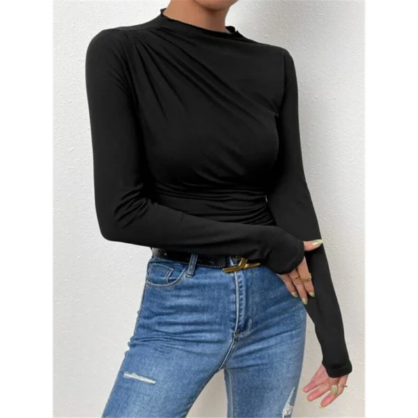 Women's Solid Color Slim Long Sleeve T-Shirt Women - Image 7