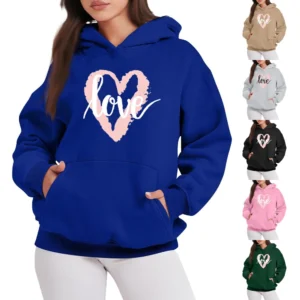 LOVE Women's Fashion Casual Pullover Hoodie Valentine's Day Printed