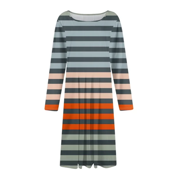 Women's Casual Fashion Round Neck Long Sleeve Print Midi Dress - Image 10