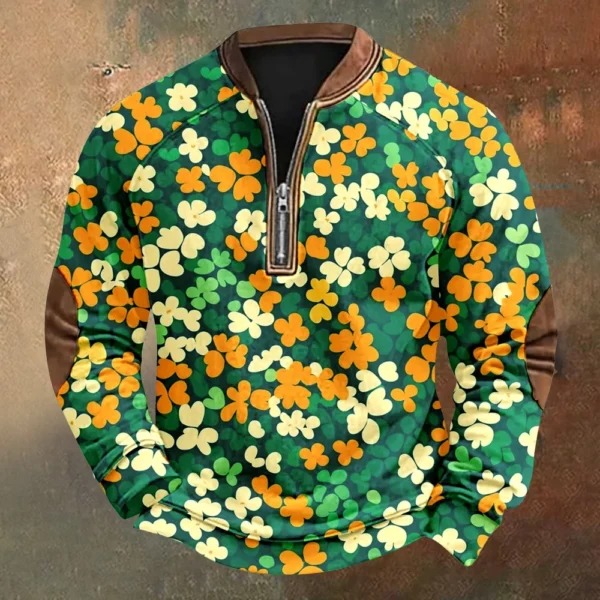 Men's St. Patrick's Day Vintage Casual Zip Sweatshirt Outdoor Casual Top - Image 40