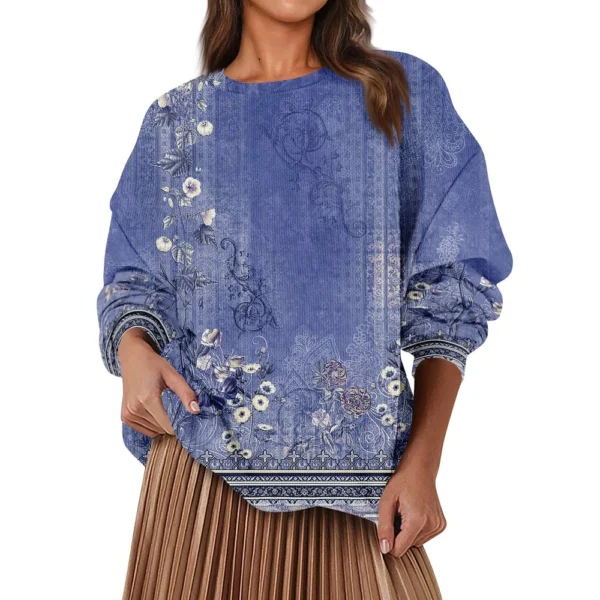 Women's Fashion Casual Round Neck Loose Long Sleeve Retro Printed Sweatshirt - Image 17