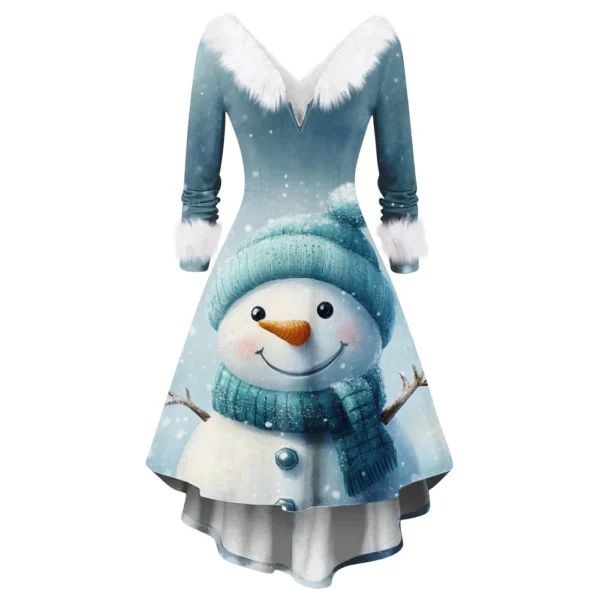 Women's Fashion V-neck Casual Fit Christmas Print Party Long Sleeve Dress - Image 14