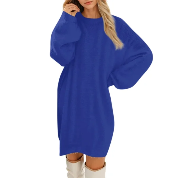 Women's Round Neck Casual Long Sleeve Plush Solid Color Dresses - Image 17