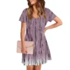Women's Casual And Fashionable V-neck Short Sleeve Printing Mid Length Dress - Image 34