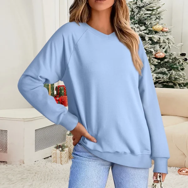 Women's Fashion Sweatshirt V-neck Long Sleeve Solid Color Casual Loose Pullover - Image 22