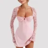 Women 's Elegant Lace Dress Lace Patchwork Long Sleeve Low Cut Dress Backless - Image 19