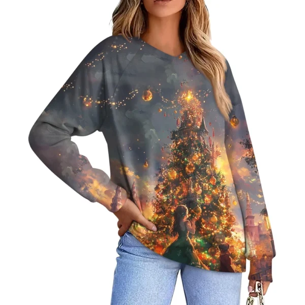 Women's Casual Fashion Comfortable Raglan Sleeve V-Neck Christmas Print - Image 8