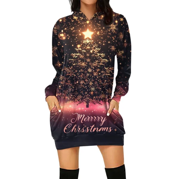 Ladies' Loose Casual Pocket Long Sleeved Hoodie Christmas Printed Sweatshirt - Image 20