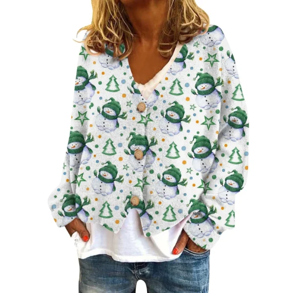 Women's Fashion Short Coat Casual Long Sleeve Printed Single Breasted Plush Top - Image 3