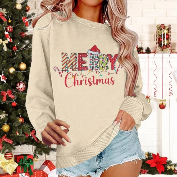 Women's Casual Loose Solid Color Easter Print Round Neck Long Sleeve Hoodie - Image 22