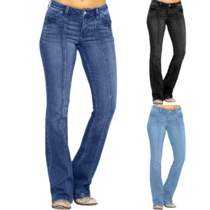 Women's Solid Color Patchwork Denim Low Waisted Cracked Horn Pants
