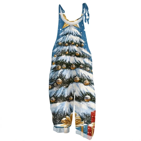Women's Print Casual Vintage Loose Christmas Jumpsuit Shoulder Strap - Image 29