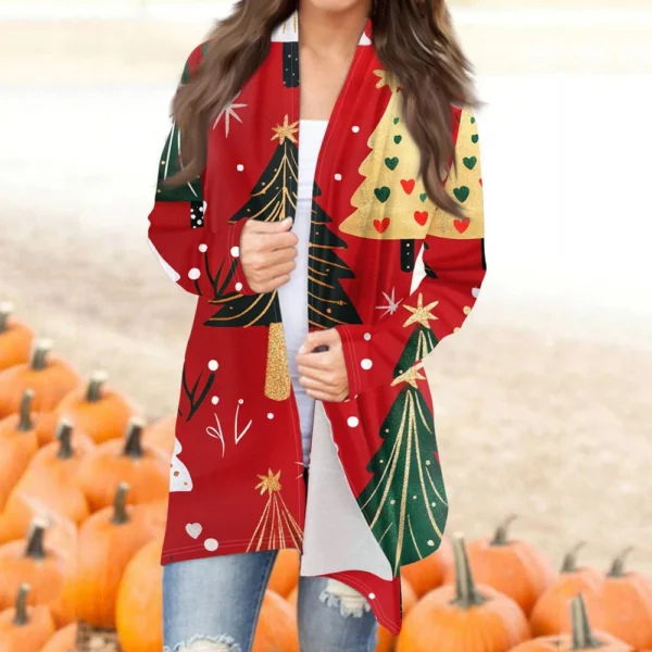 Women's Fashion Casual Christmas Print Mid-Length Cardigan Jacket - Image 27