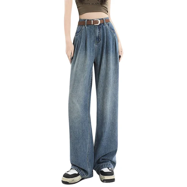 Ladies Fashion Retro Personality Wash Old High-Waisted Retro Loose Straight Leg - Image 2